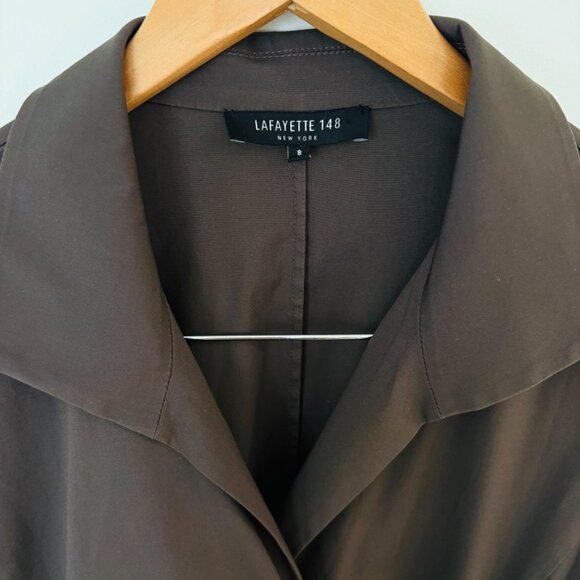 Lafayette 148 NY Brown Dolly Wrap Tie Dress Cotton Stretch Sz 8 Minimalist Chic - Picture 5 of 9